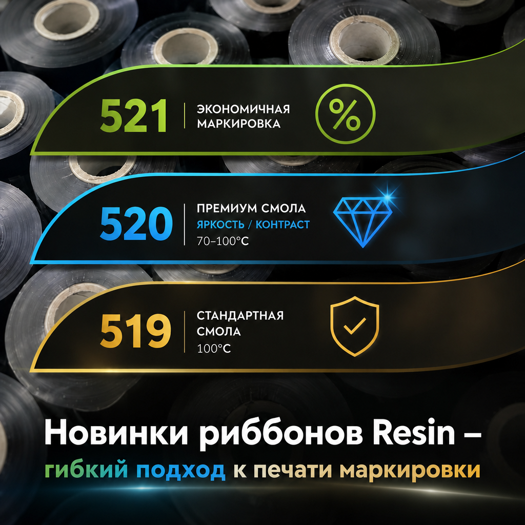 Расширение линейки смоляных риббонов: Resin Standard 519, Resin Premium 520 и Resin Textile 521 Расширение линейки смоляных риббонов: Resin Standard 519, Resin Premium 520 и Resin Textile 521